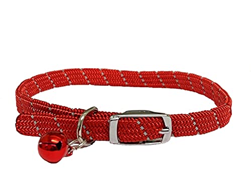 Cat/Kitten Reflective Softweave Collar with Safety Elastic & Bell with Safety Release (Red)