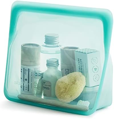 Stasher Silicone Reusable, Stand-Up Mid (Aqua) | Food Meal Prep Storage Container | Lunch, Travel, Makeup, Gym Bag | Freezer, Oven, Microwave, Dishwasher Safe, Leakproof