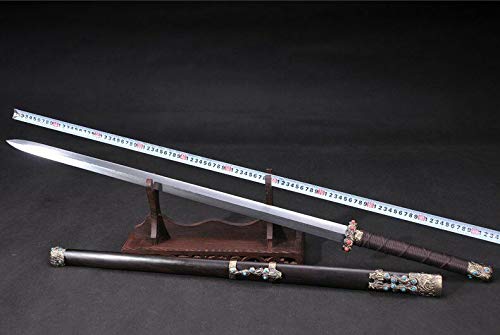 GLW Sword Evil Spirits Sword Multiple-Refined Folded Pattern Steel Blade Sharp 100% Handmade Grinding Polishing Chinese Longquan Sword Sword Jian Sharp Blade Battle Ready