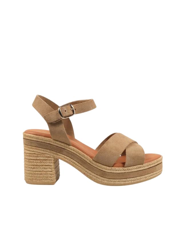 REBECA HOPE Sandalias de Tacón Ancho para Mujer con Plataforma, Color Beige, Tacón Cómodo para Fiesta, Boda, Oficina y Eventos, Modelo VERAZ 90779