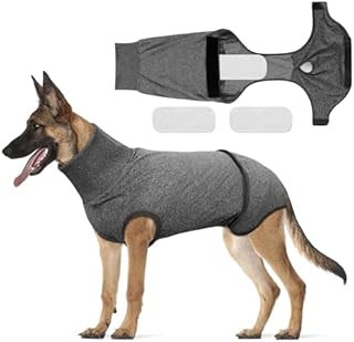 Niuoppy Dog Recovery Suit Onesie, Dog Surgery Recovery Suit with 2 Diaper Pads, Dog Medical Suit, Dog Body Skin Wounds Protector (Grey, XL)