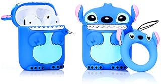 LEWOTE Airpods Silicone Case Funny Cover Compatible for Apple Airpods 1&2[Cartoon Series] (Stitch Blue)