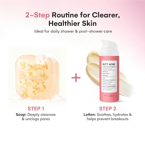Image of BellamiLuxx Butt Acne Treatment Set: Acne Soap Bar + Butt Treatment Lotion for Breakouts on Buttocks, Thighs, Back, Chest & Ingrown-Prone & Folliculitis-Prone Skin - Helps Reduce Body Breakouts