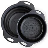 Collapsible Colander | 2-Pack Black Collapsible Strainer for Pasta, Fruits, & Vegetables | Compact Silicone Strainer Ideal for Straining all Sorts of Foods | Strainer for Everyday Use Medium