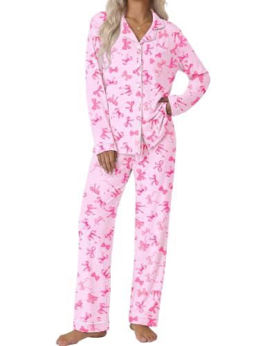 Image of Ekouaer Pajamas Womens Long Sleeve Sleepwear Button Down Loungewear Pjs Set