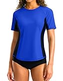 SANTINY Short Sleeve Rash Guard for Women UPF 50+ Bathing Suit Sun Protection Swimsuit Top Quick Dry Swim Shirts (Royal Blue_XL)