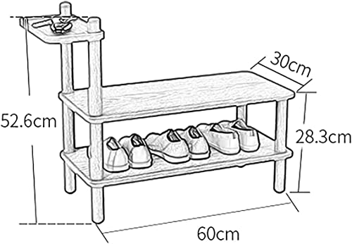 Banc à chaussures entrée bois compartiment rangement 2 niveaux - 3