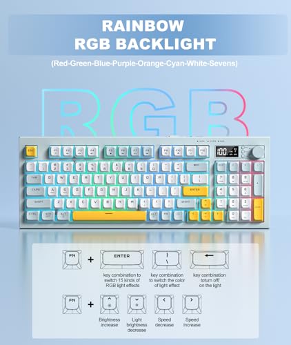 Wireless Keyboard Creamy Membrane with Rainbow Backlight,3-Mode Connectivity (BT/2.4G/USB-C) with LCD Screen & Multifunction Knob,200H Battery, 94 Key PBT Keycaps, Quiet Typing for Office/Home - Image 6