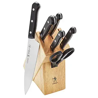 HENCKELS Solution 7-Piece Knife Block Set Razor-Sharp German Engineered Kitchen Knife Set, Chef Knife & Bread Knife Set, Stainless Steel Knives, Brown