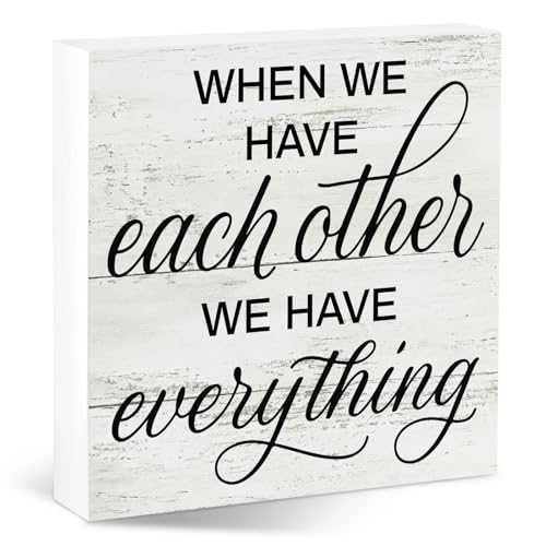 There Is The Whole World Bedroom Wooden Decor Gifts for Dorm Home Tabletop, Farmhouse Desk Decoration for Her Him Husband Wife, House Warming Bless Gift for Friends Couple