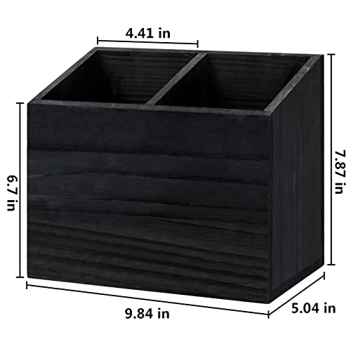 Y&ME YM Kitchen Utensil Caddy With 2 Compartments, Rustic Kitchen Utensil Holder Wood Utensil Organizer Box, Farmhouse Utensil Crock Flatware Organizers, Cutlery Storage Box For Kitchen (Black) - Thumbnail 7