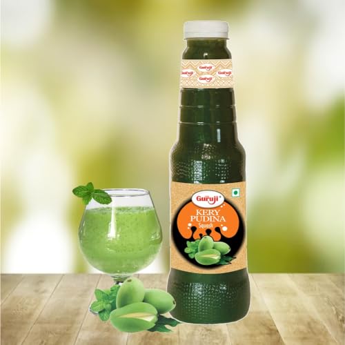 Image of Shree Guruji Kery Pudina Sharbat 1 Litre Summer Drink Raw Mango Mint Syrup Instant Summer Refreshing Beverage Aam Panna Style Cooling Drink Squash for Juice Mocktail Falooda Dessert Topping