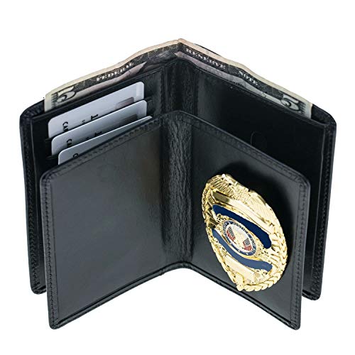 Law Enforcement Badge Wallet, All Leather, Fits Any Shape Badge with Pin Back-Carbon Black4