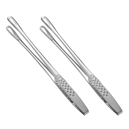 Hemoton 2 pcs Stainless Steel Food Tongs Japanese Style Multifunction Cooking Tongs Kitchen Serving Tong Barbecue Clamp for Grill Steak Fried Fish