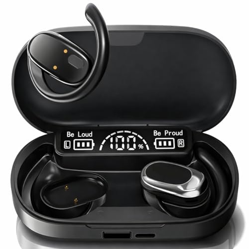 Image of M300 OWS Open Ear Wireless Earbuds with Display, ENC Mic for Crystal-Clear Calls, 60hr Playtime with Type-C Fast Charging, BT5.4 Gaming Bluetooth Earphones, Touch Control Sports Headset (Black)