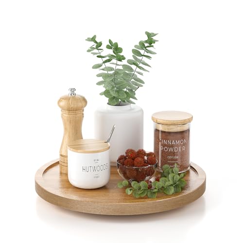 LAMU Akazienholz Drehteller Holz für Küche Lazy Susan für Schrank 360 Holztablett Deko Arbeitsplatte und Vorratsschrank-Organisation 23cm