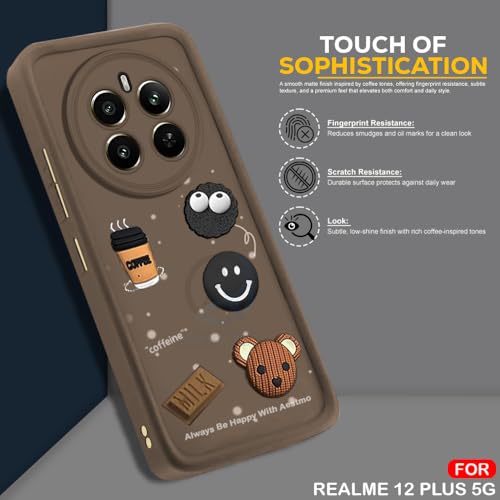 Image of AESTMO Back Case Cover for Realme 12 Plus / P1 / Narzo 70 /70 Pro 5G | Cute Fun Cartoon 3D Ball | Coffee Silicone Case | Full Body Protection | Camera Protection Back Cover (Brown)