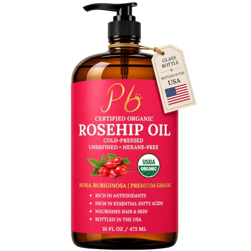 Rosehip Oil, 16 fl oz Amber Glass Bottle, Rosehip Oil for Face…