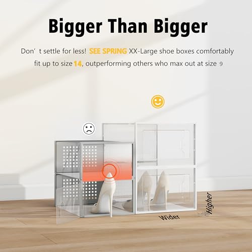 Image of SEE SRPING XX-Large Shoe Storage Box Fit Size 14, Clear Plastic Stackable Shoe Organizer for Closet, Shoe Rack Sneaker Containers Bins Holders, Drawer Organize Unit, 12 Pack Clear