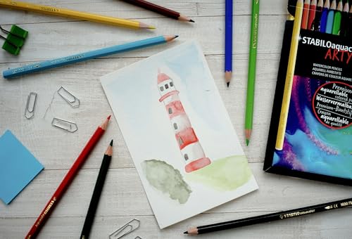 Image of STABILO Colouring Pencil - Stabiloaquacolor Wallet of 24 Assorted Colours, Multicolor (1624 /1-20) | Aquarellable colouring pencils that blend with water for vivid drawing and watercolour effects; set of 24