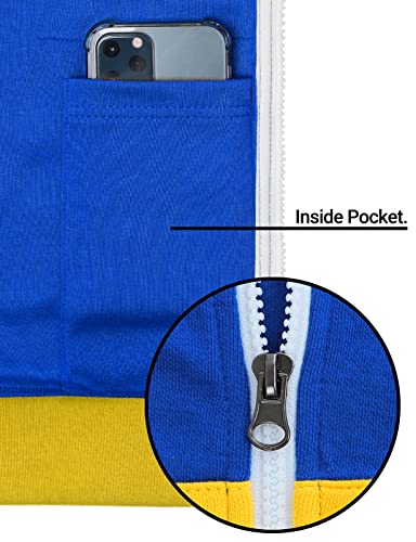 Ohoo Mens Slim Fit Short Sleeve Lightweight Zip-Up Costume Hoodie With Kanga Pocket/Dcf057-Blue/White-L #TOP3