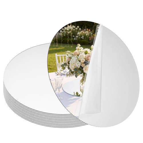 SUREAM Table Mirrors for Centerpieces, 12 Inch Round Mirror Centerpieces for Tables, Acrylic Circle Candle Plates for Table Centerpieces Wedding Party Decorations(Set of 12, 2mm Thick)