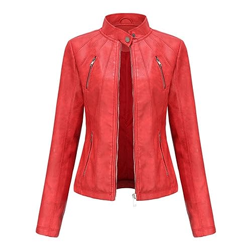 Veste en cuir à col montant pour vos sorties urbaines - Style moto rouge XL