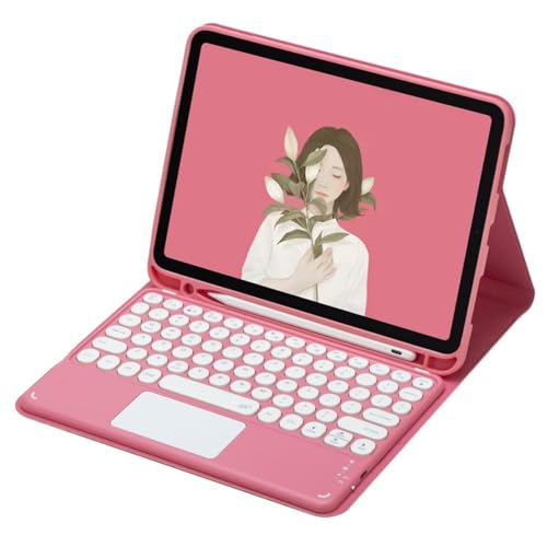 タブレットトラックパッド キーボードケース iPad 第10世代 2022-10.9インチ スタンドカバー ペンシルホルダー付き 取り外し可能なキーボード 英語配列 (ローズレッドタッチケース)