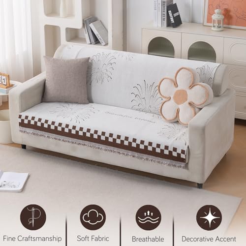Image of HOKIPO Serene Abode Sofa Cover 3 Seater, 180x175 cm, Brown Dot Burst