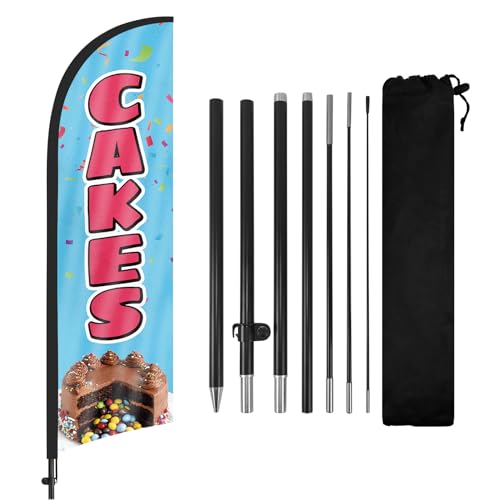 Cakes Advertising Swooper Flag Banners, Cakes Feather Flags with Pole and Ground Stake 8Ft, Advertising Feather Banner Sign for Cakes Business