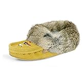 Laurentian Chief Suede Moccasins with Fur Collar (Tan, Numeric_8)