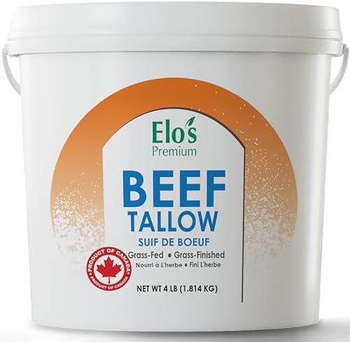 BULK Beef Tallow 4lb | PRODUCT OF CANADA| Premium Quality Rendered Fat | Ideal for Cooking, Frying, and Baking | Enhances Flavor and Texture | Keto and Paleo Friendly | By Elo's Premium