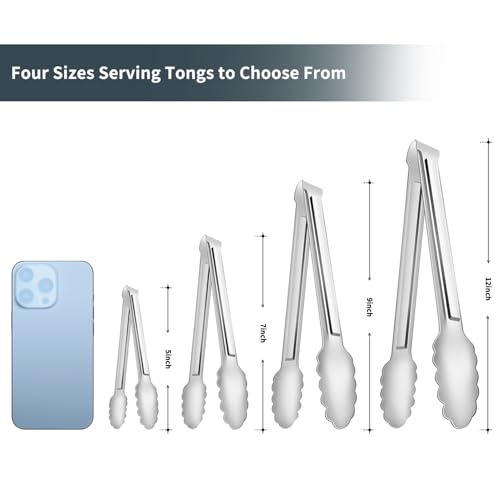 Kzovone 4PCSD3 4 Pack Serving Tongs For Buffet,Metal Kitchen Tongs,Stainless Steel Food Tongs, Small Tongs For Steak/Salad/Bread, Silver thumb #1