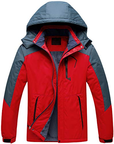 Creatmo Us Men's Windproof Rain Jacket Winter Warm Snow Coat Soft Fleece Ski Jacket Classic Fit Red L #TOP12