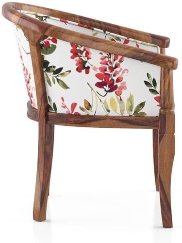 Image of Solid Wood Chair Wooden Single Seater Sofa Chair for Living Room, Bedroom, Outdoor & Indoor - Teak & Carmine Cassia