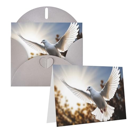 QMNEHJ グリーティングカード サンキューカード 封筒付き ブランクノートカード 4x6インチ バースデーカード 太陽の下で飛ぶ白い鳩 ウェディングカード お悔やみカード おもしろい思考カード あらゆる機会に