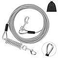 Pawaboo Dog Tie Out Cable, 25ft Dog Runner Cable Dog Leads for Small to Large Dogs Up to 125 Pounds, Heavy Duty Dog Leash Run Tether with 360° Swivel Hook and Shock Spring (125lbs, 25ft, Silver)