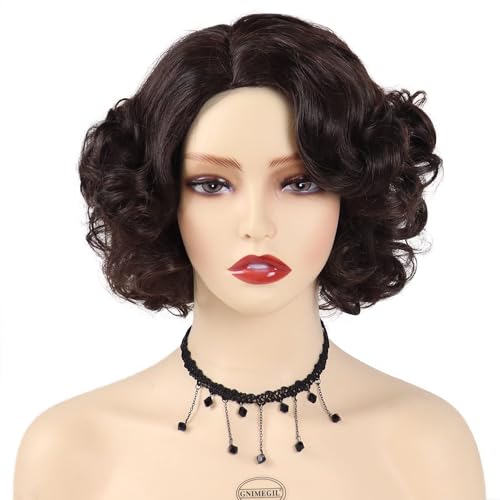 GNIMEGIL Brown Curly Wig 12 Inch Short Hair Fleabag Wigs