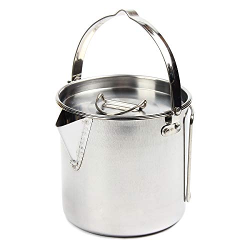 Sinolofty 1.2L Edelstahl Camping Topf, Kochen Wasserkocher mit Deckel und Griff für Camping Wandern Angeln Picknick Cover