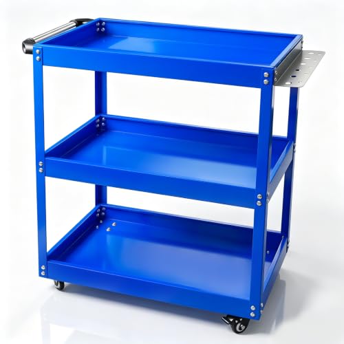 SENKEYFE 3-Tier Thickened Metal Cart w/Lockable Silent Wheels 440LBS
