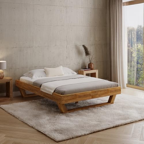skølm Nornir Massivholzbett 140x200 cm – Bettrahmen aus Massivholz Eiche geölt – hochwertiges Holzbett mit Kufen Bettbeinen – Bettgestell ohne...