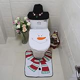 3 Piece Bathroom Toilet Tank Cover Seat Cover Rug Set Snowman Santa Christmas Decorations