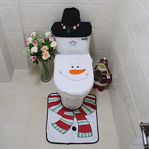 3 Piece Bathroom Toilet Tank Cover Seat Cover Rug Set Snowman Santa Christmas Decorations #TOP1