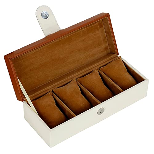 Fly Fashion Watch Box Holder Organizer Case in 4 Slots of Watche Case for Men and Women(TAN)