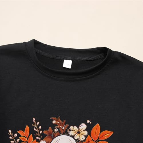 Image of GLIGLITTR Girls Halloween Ghost T Shirt Pumpkin Floral Graphic Tee Tops Kids Spooky Season Casual Short Sleeve Shirt