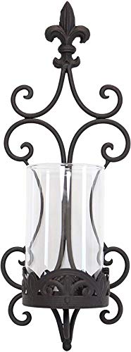 Wandwindlicht Schwertlilie aus schwarzem Metall und Windlicht-Glas, Wandkerzenhalter mit zeitlosem Rankenmuster, Wandkerzenständer in Antik-Optik, Kerzen-Wandhalter für Wohnzimmer, Balkon & Garten - 3