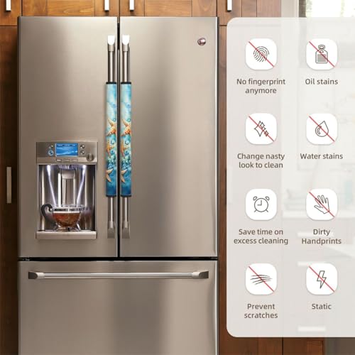 Image of Summer Starfish Refrigerator Door Handle Covers Set of 2, Neoprene Fridge Door Handle Covers Washable Non-Slip Protector for Fridge Dishwasher Appliance Handle Covers, Keep Your Kitchen Clean