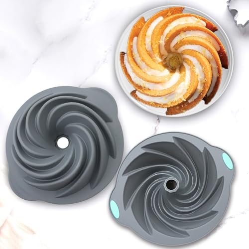 image for Tongjude 4 Pieces Silicone Fluted Cake Pans, 6/7/8 Cups Tube Baking Pa