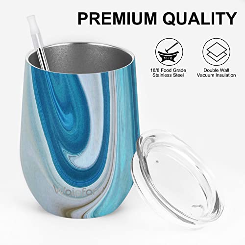 Waipfaru Wine Tumbler, 12 Oz Insulated Wine Tumbler With Lid And Straw, Stainless Steel Stemless Cup, Double Wall Vacuum Wine Tumbler For Wine Coffee Cocktails Champagne (Marine Marble) #TOP1