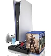 ECHZOVE PS5 Stand with Controller Charger and Cooling Fan, PS5 Digital/Disc Version Stand, PS5 Co...